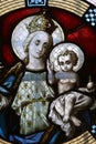 Virgin Mary with baby Jesus, stained glass window in Basilica Assumption of the Virgin Mary in Marija Bistrica, Croatia Royalty Free Stock Photo