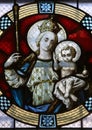 Virgin Mary with baby Jesus, stained glass window in Basilica Assumption of the Virgin Mary in Marija Bistrica, Croatia Royalty Free Stock Photo