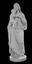 Virgin Mary And Child Christ In Her Arms Statue Isolated On Black Background With Clipping Path. Madonna With Baby