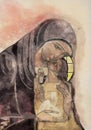 Virgin Mary and child Jesus. Watercolor painting.