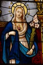 Virgin Mary church stained glass windows Royalty Free Stock Photo