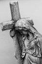 Virgin mary with cross black and white photo religious icons Royalty Free Stock Photo