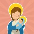 Virgin mary holding baby jesus catholicism saint symbol image Royalty Free Stock Photo