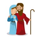 Virgin mary and joseph holding stick hugging Royalty Free Stock Photo