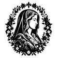 Virgin Mary, Our Lady. Hand drawn vector illustration. Black silhouette svg of Mary, laser cutting cnc. Royalty Free Stock Photo