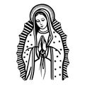 Virgin Mary, Our Lady. Hand drawn vector illustration. Black silhouette svg of Mary, laser cutting cnc. Royalty Free Stock Photo