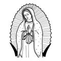 Virgin Mary, Our Lady. Hand drawn vector illustration. Black silhouette svg of Mary, laser cutting cnc. Royalty Free Stock Photo