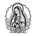 Virgin Mary, Our Lady. Hand drawn vector illustration. Black silhouette svg of Mary, laser cutting cnc. Royalty Free Stock Photo