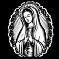 Virgin Mary, Our Lady. Hand drawn vector illustration. Black silhouette svg of Mary, laser cutting cnc. Royalty Free Stock Photo