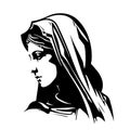 Virgin Mary, Our Lady. Hand drawn vector illustration. Black silhouette svg of Mary, laser cutting cnc. Royalty Free Stock Photo