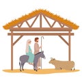 Virgin mary and saint joseph in stable with animals Royalty Free Stock Photo