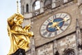 Virgin Mary statue closeup in Marienplatz square, Munich, Germany