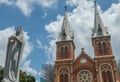 Virgin Mary statue in front of the Notre Dame Cathedral Basilica of Saigon, a popular tourist attraction in Ho Chi Minh City, Viet Royalty Free Stock Photo