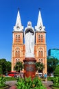 Virgin Mary statue in front of Notre-Dame Cathedral landmark in Ho Chi Minh City, Vietnam Royalty Free Stock Photo