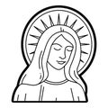 Virgin Mary statue vector catholic illustration, religious line drawing of Our Lady of grace head and chest