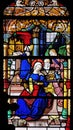 Virgin Mary at the temple, stained glass windows in the Saint Gervais and Saint Protais Church, Paris Royalty Free Stock Photo