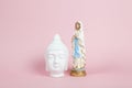 Virgin Mary and white Buddha pink