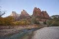 Virgin River Running in front of the Three Patritch Peaks Royalty Free Stock Photo