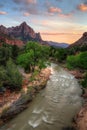 Virgin River and The Watchman Sunset, Zion National Park, Utah Royalty Free Stock Photo