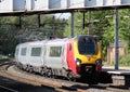 Virgin Voyager dmu arriving at Lancaster station