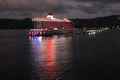 Virgin Voyages Cruise Ship Valiant Lady at Night in St. Croix Royalty Free Stock Photo
