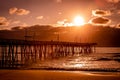 View of sunrise from Virginia Beach Fishing Pier , Virginia Beach, VA Royalty Free Stock Photo