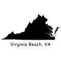 Virginia Beach on Virginia State Map. Detailed VA State Map with Location Pin on Virginia Beach City. Black silhouette vector map
