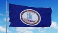 Virginia flag on a flagpole waving in the wind, blue sky background. 3d rendering