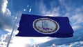 Virginia flag on a flagpole waving in the wind, blue sky background. 3d rendering