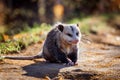 The Virginia opossum, Didelphis virginiana, in autumn park Royalty Free Stock Photo