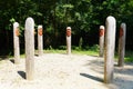 Virginia, U.S  - July 1, 2020 - The Jamestown Settlement Totem poles at Powhatan Indian village Royalty Free Stock Photo