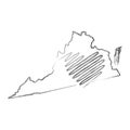 Virginia US state hand drawn pencil sketch outline map with the handwritten heart shape. Vector illustration