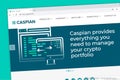 Caspian website homepage. Manage and trade cryptocurrency portfolio