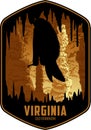 Virginia vector label with Big-Eared Bat in the cave