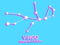 Virgo constellation 3d symbol. Constellation icon in isometric style on blue background. Cluster of stars and galaxies. Vector Royalty Free Stock Photo