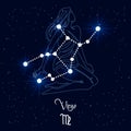Virgo, constellation and zodiac sign on the background of the cosmic universe. Blue and white design. Illustration vector Royalty Free Stock Photo
