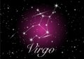 Virgo zodiac constellations sign on beautiful starry sky with galaxy and space behind. Virgin horoscope symbol constellation Royalty Free Stock Photo