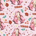 Virgo Cute 3D illustration Zodiac signs seamless pattern , Zodiac icons astrological pattern Horoscope symbols Royalty Free Stock Photo