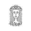 Virgo girl portrait. Zodiac sign for adult coloring book. Simple black and white vector illustration.