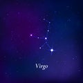 Virgo sign. Stars map of zodiac constellation on dark blue background. Vector Royalty Free Stock Photo