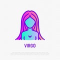 Virgo thin line icon. Girl with long hair. Modern vector illustration of astrological sign for horoscope Royalty Free Stock Photo