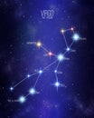 Virgo the virgin zodiac constellation map on a starry space background with the names of its main stars. Stars relative sizes and Royalty Free Stock Photo