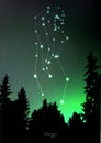 Virgo zodiac constellations sign with forest landscape silhouette on beautiful starry sky with galaxy and space behind Royalty Free Stock Photo