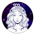 Virgo zodiac sign artwork, beautiful girl face, horoscope symbol, star sign, vector illustration Royalty Free Stock Photo