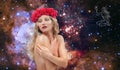 Virgo Zodiac Sign. Astrology and horoscope, Beautiful woman Virgo on the galaxy background Royalty Free Stock Photo