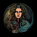 Virgo Zodiac sign beautiful girl hand drawn vector Royalty Free Stock Photo