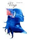 Virgo zodiac sign. Beautiful girl silhouette. Watercolor illustration. Horoscope series