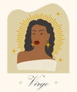 Virgo zodiac sign with black woman cartoon vector card Royalty Free Stock Photo