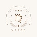 Virgo. Zodiac sign in boho style. Astrological icon isolated on white background. Mystery and esoteric. Horoscope logo Royalty Free Stock Photo