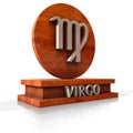 Virgo zodiac sign. 3D illustration of the zodiac sign Virgo made of stone on a wooden stand with the name of the sign at the base. Royalty Free Stock Photo